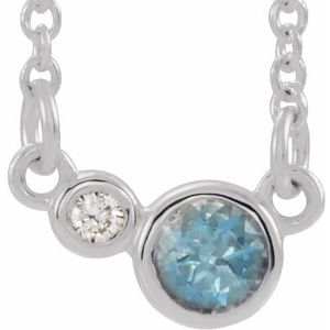 Sterling Silver Aquamarine & .02 CTW Diamond 18" Necklace           