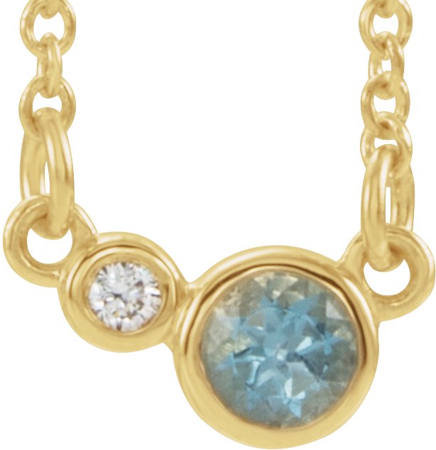 14K Yellow Natural Aquamarine & .06 CTW Natural Diamond 16 Necklace 