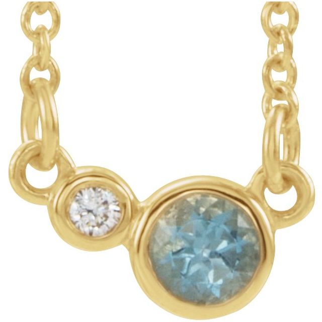 14K Yellow Natural Aquamarine & .06 CTW Natural Diamond 16" Necklace 