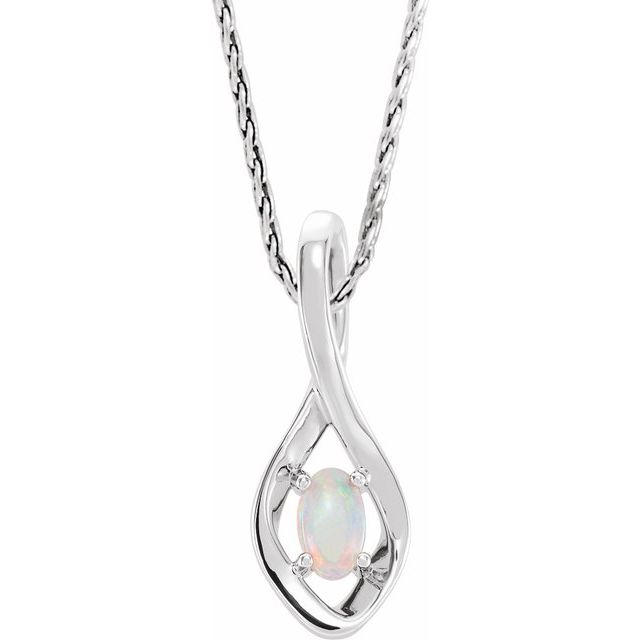 Sterling Silver Natural White Opal 16-18