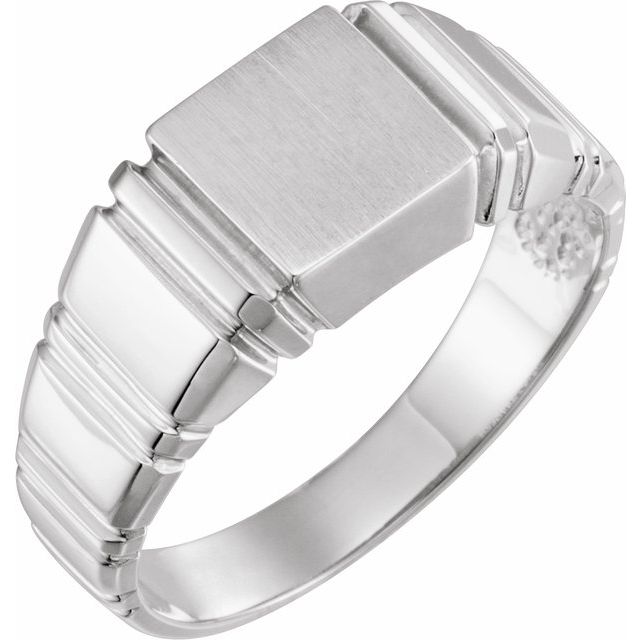 14K White 11 mm Square Signet Ring