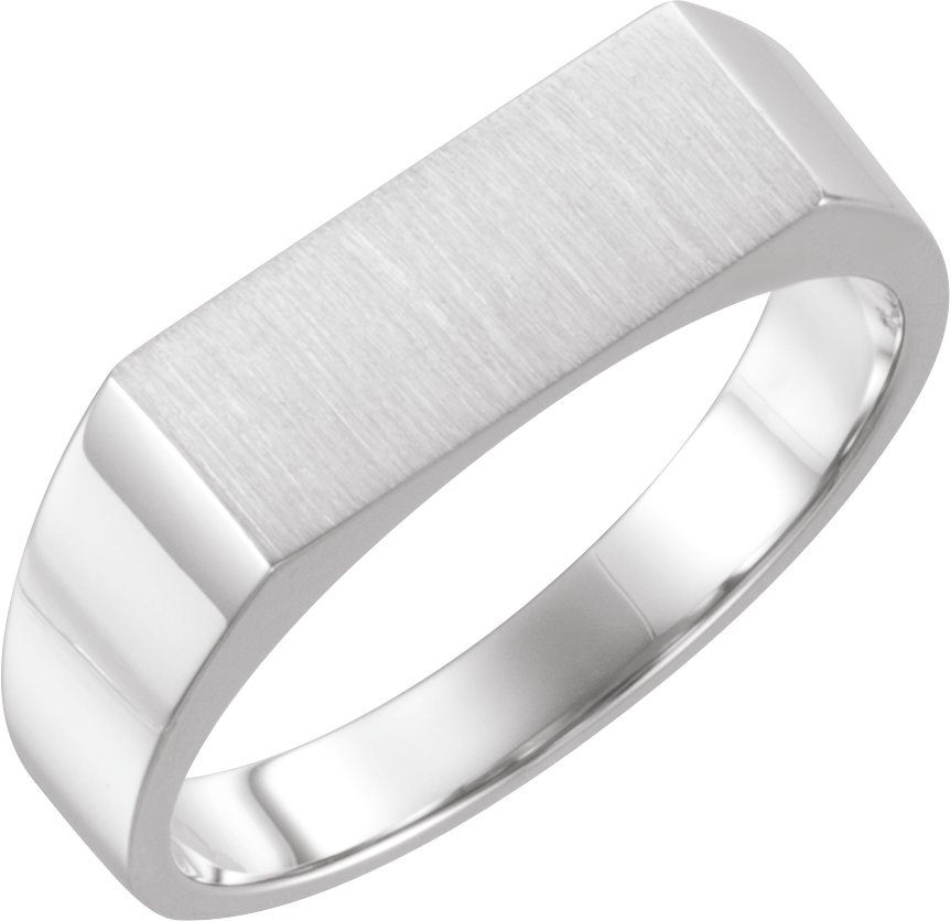 14K White 15x6 mm Rectangle Signet Ring