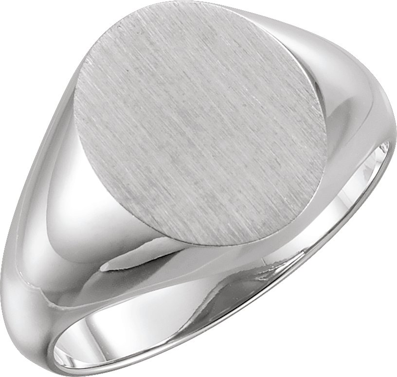 14K White 14x12 mm Oval Signet Ring