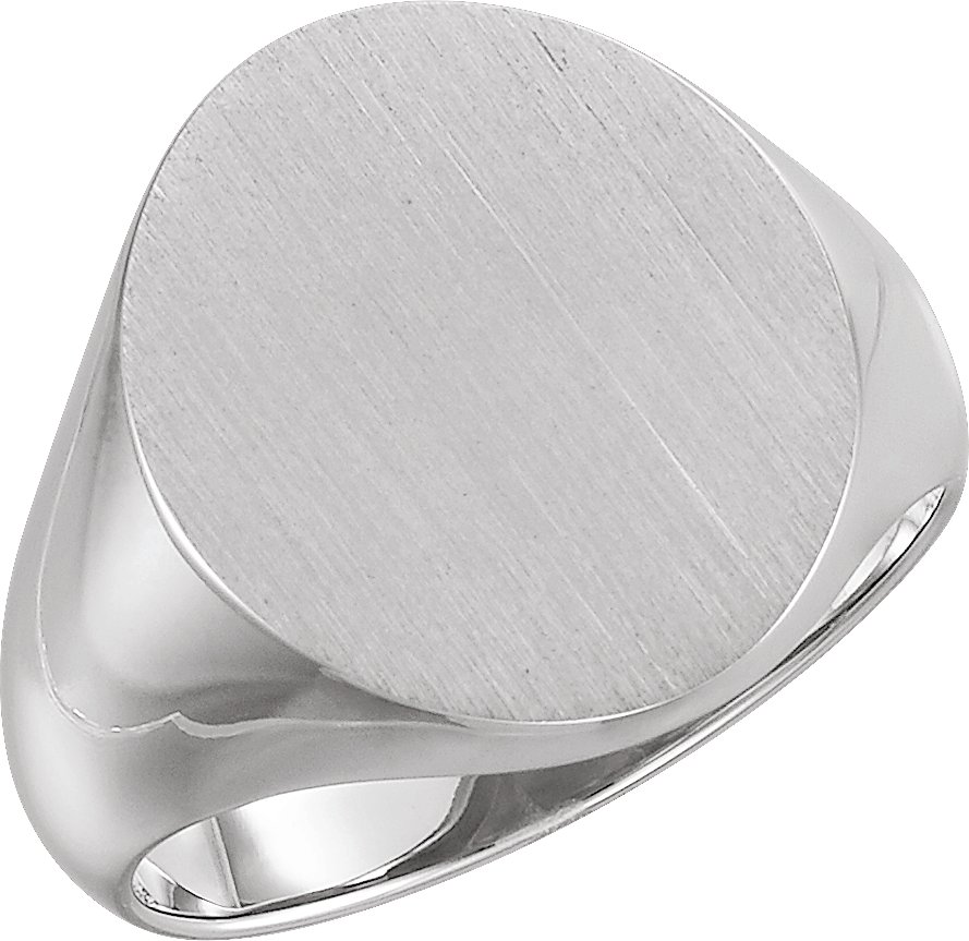 14K White 18x16 mm Oval Signet Ring