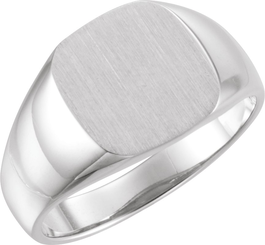 14K White 12 mm Square Signet Ring