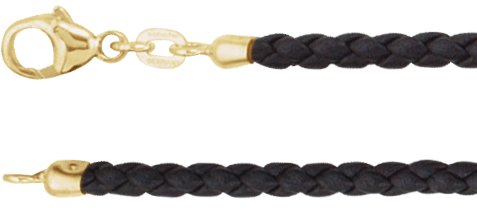 Black 3 mm Braided Leather 18" Cord with 14K Yellow Lobster Clasp