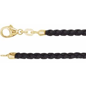 Black 3 mm Braided Leather 18" Cord with 14K Yellow Lobster Clasp