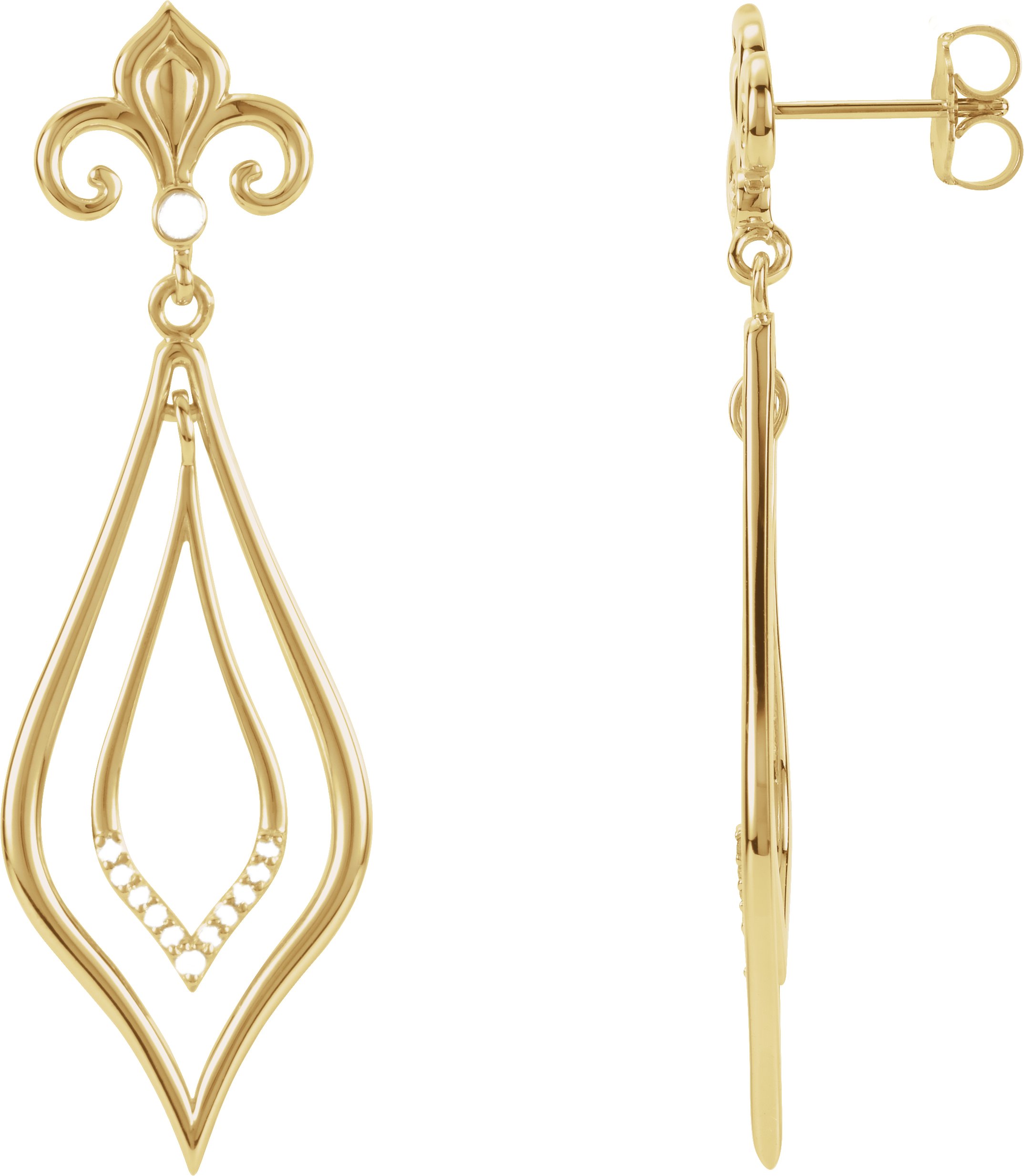 14K Yellow 1/10 CTW Natural Diamond Fleur-de-lis Earrings