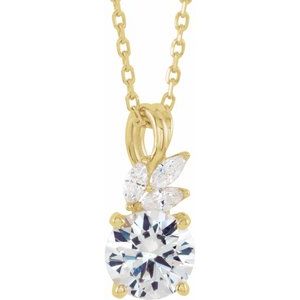 14K Yellow Natural White Sapphire & 1/10 CTW Natural Diamond 16-18" Necklace