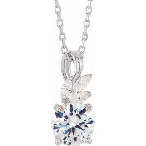 14K White Sapphire & 1/10 CTW Diamond 16-18" Necklace 