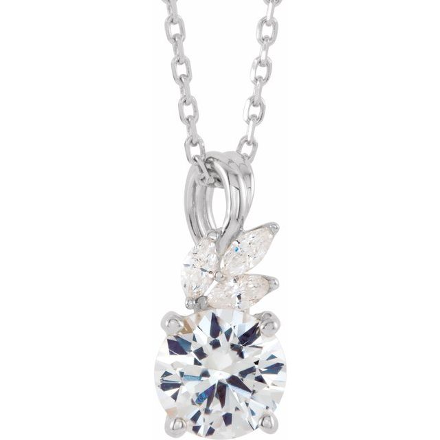 14K White Natural White Sapphire & 1/10 CTW Natural Diamond 16-18