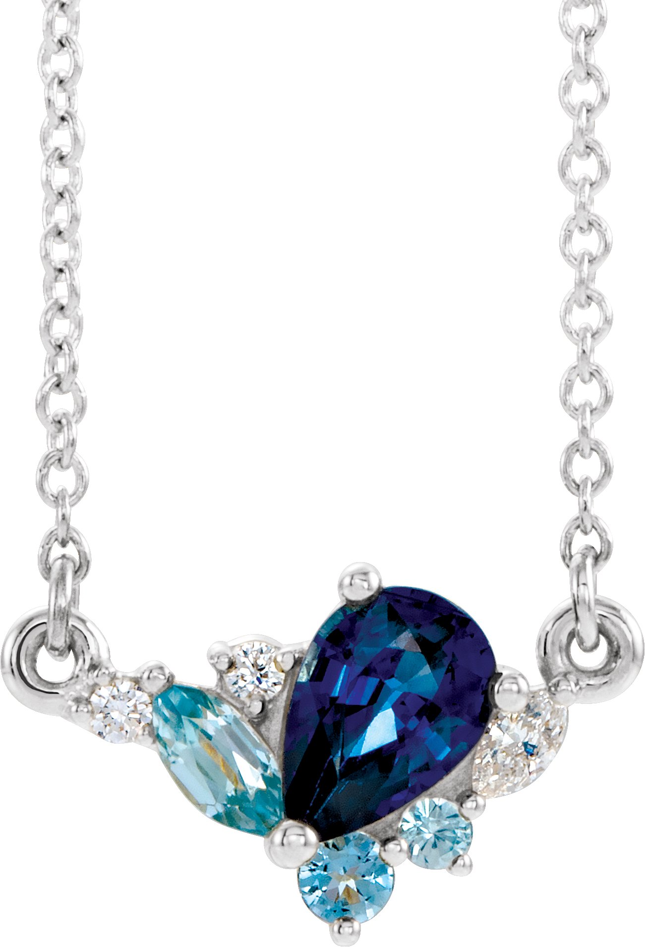 Sterling Silver Imitation Multi-Gemstone & .06 CTW Natural Diamond 18" Necklace