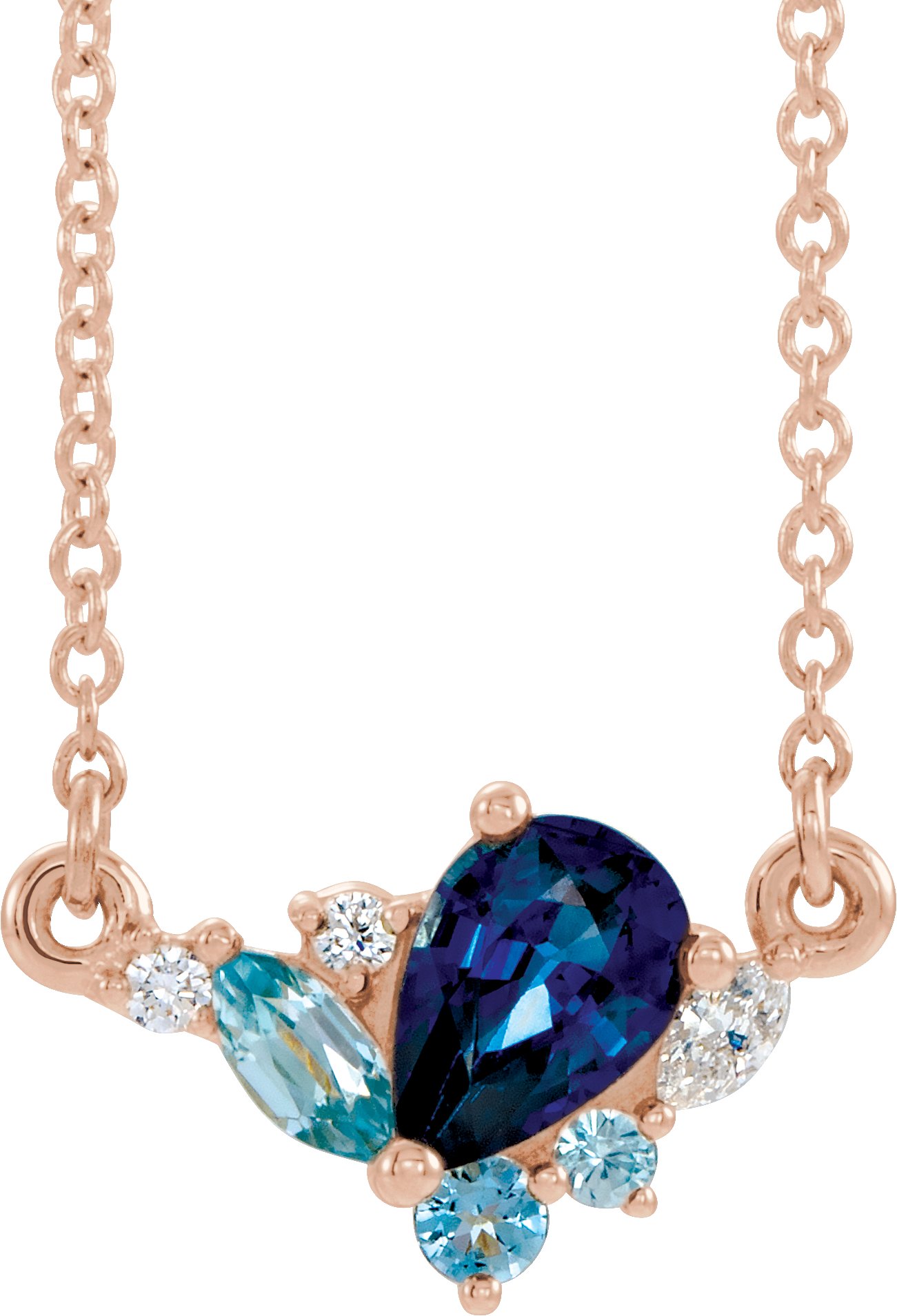 14K Rose Multi-Gemstone & .06 CTW Diamond 16" Necklace 