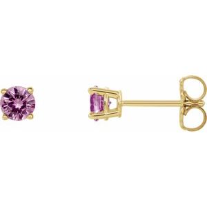 14K Yellow 4 mm Natural Pink Sapphire Earrings with Friction Post