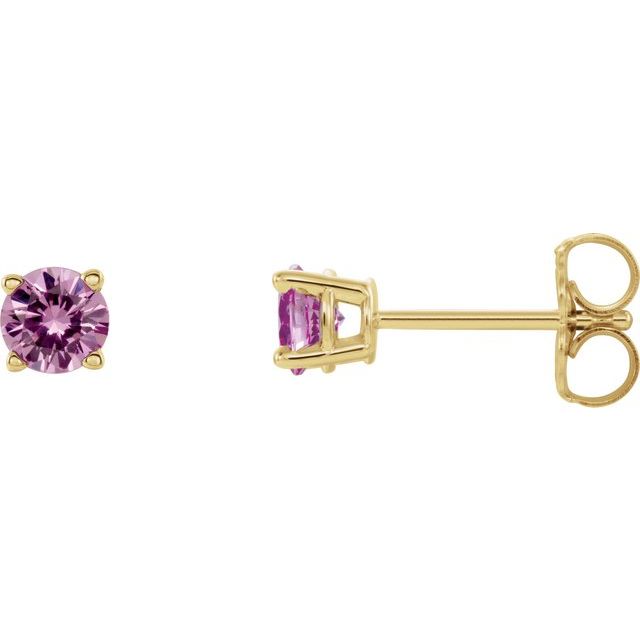 14K Yellow 4 mm Round Pink Sapphire Earrings
