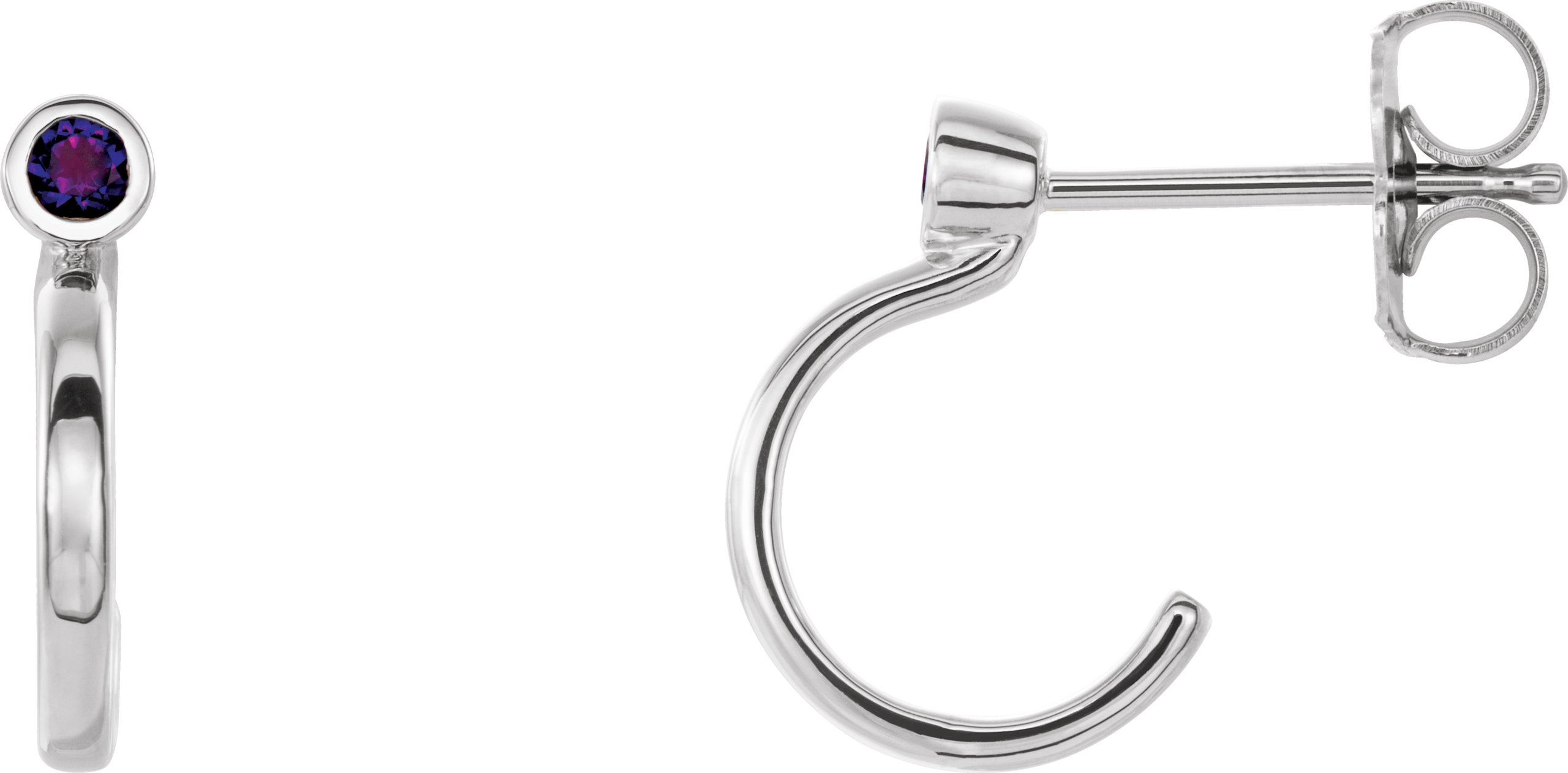 14K White 2.5 mm Round Amethyst Bezel-Set Hoop Earrings