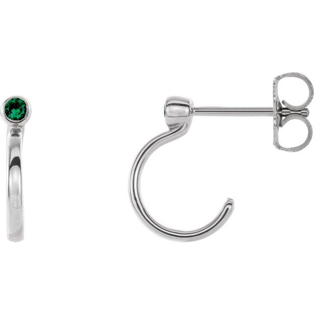 Sterling Silver 2.5 mm Lab-Grown Emerald Huggie J-Hoop Earring