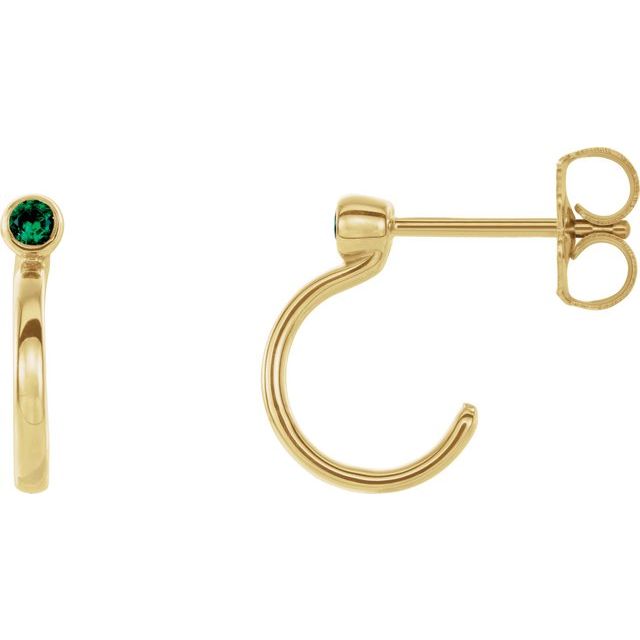 14K Yellow 2.5 mm Lab-Grown Emerald Huggie J-Hoop Earring