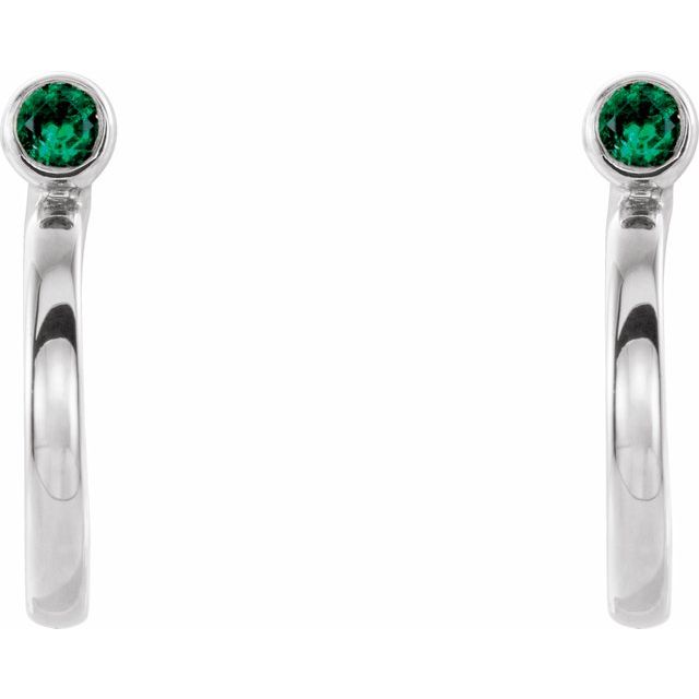 Platinum 2.5 mm Natural Emerald Huggie J-Hoop Earring