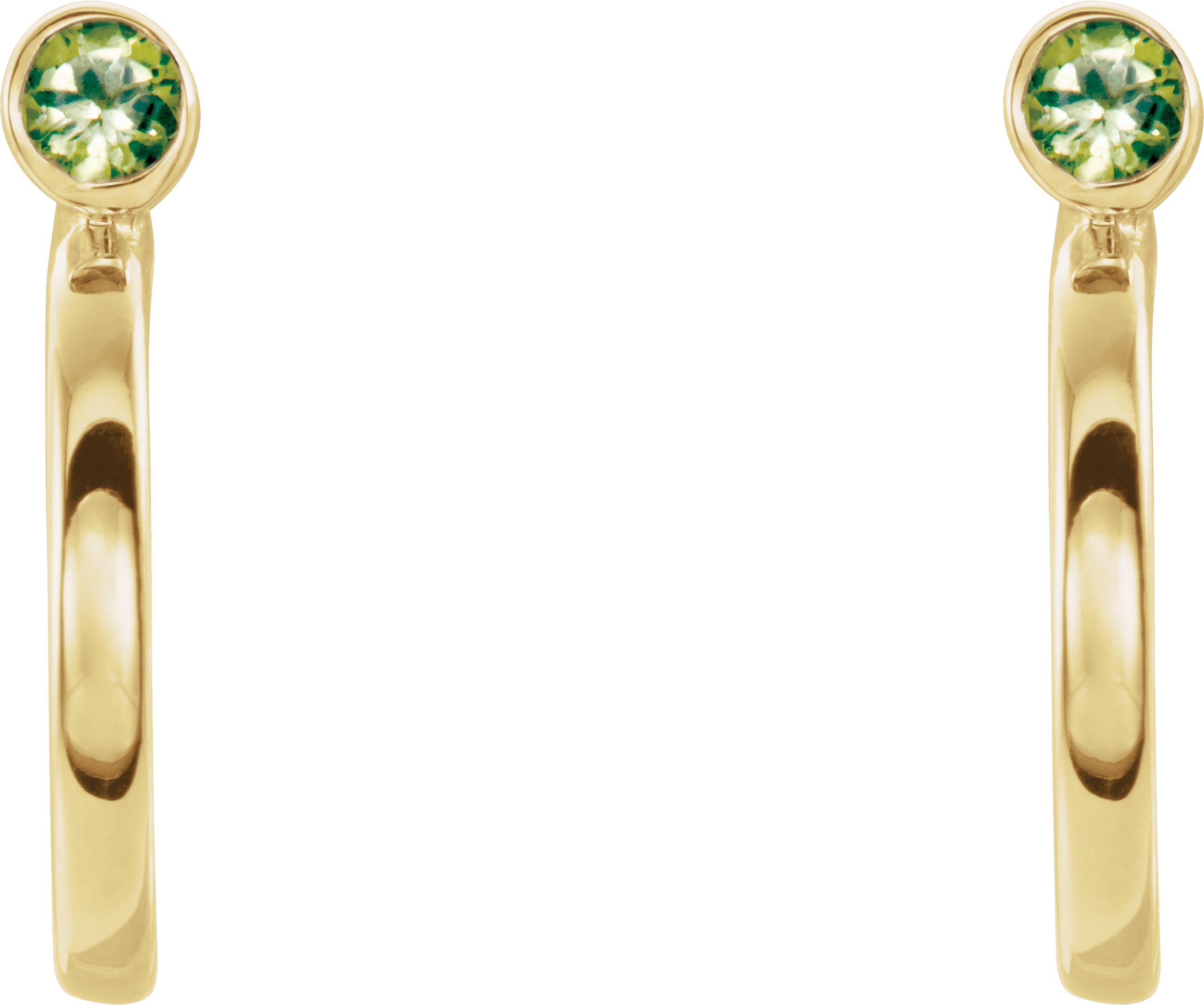 14K Yellow 3 mm Round Peridot Huggie Earrings