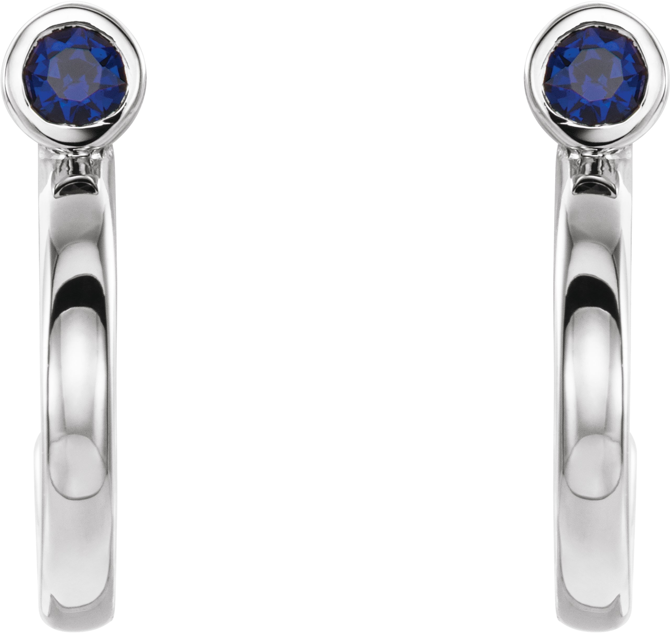 14K White 2 mm Round Blue Sapphire Huggie Earrings