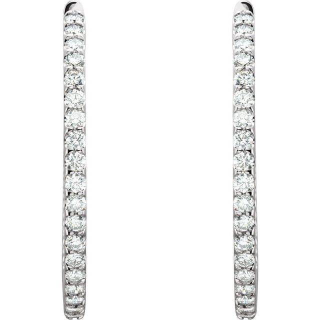 14K White 5 CTW Natural Diamond Inside-Outside 44 mm Hoop Earrings