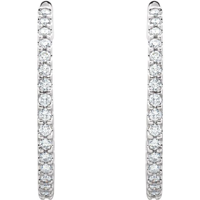 14K White 35.3 mm 3 CTW Natural Diamond Inside-Outside Hoop Earrings