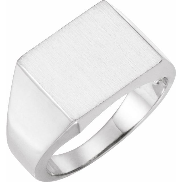 14K White 13.5x13 mm Square Signet Ring