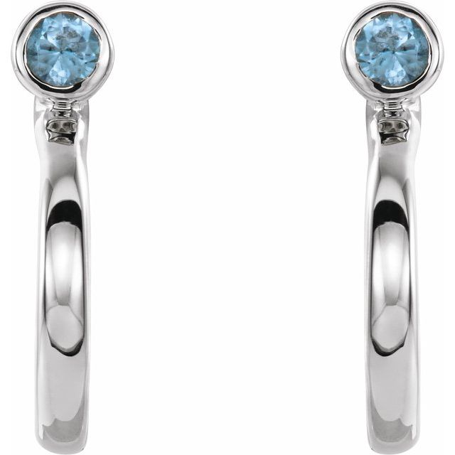 Sterling Silver 2.5 mm Natural Blue Zircon Huggie J-Hoop Earring