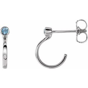 Sterling Silver 2 mm Round Blue Zircon Bezel-Set Hoop Earrings