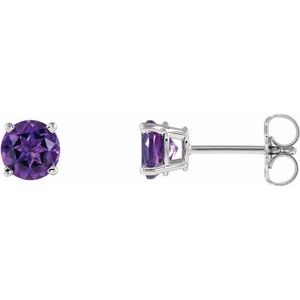 14K White 5 mm Natural Amethyst Stud Earrings with Friction Post