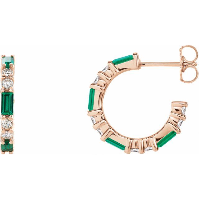14K Rose Natural Emerald & 1/2 CTW Natural Diamond Earrings