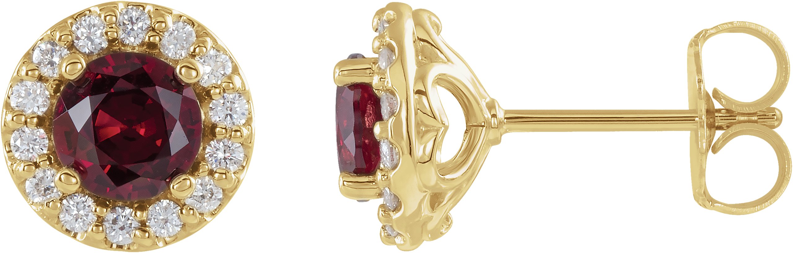 14K Yellow 5 mm Lab-Grown Ruby & 1/4 CTW Natural Diamond Earrings