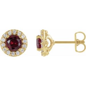 14K Yellow Chatham® Lab-Created Ruby & 1/4 Diamond Earrings