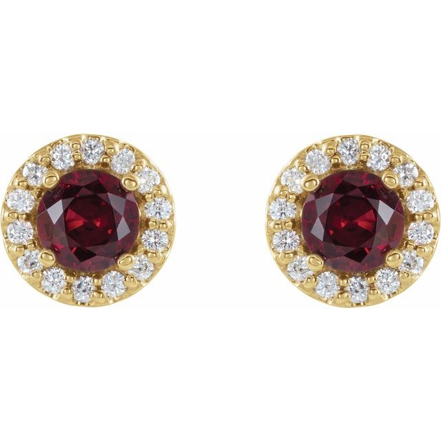 14K Yellow 4 mm Lab-Grown Ruby & 1/8 CTW Natural Diamond Earrings