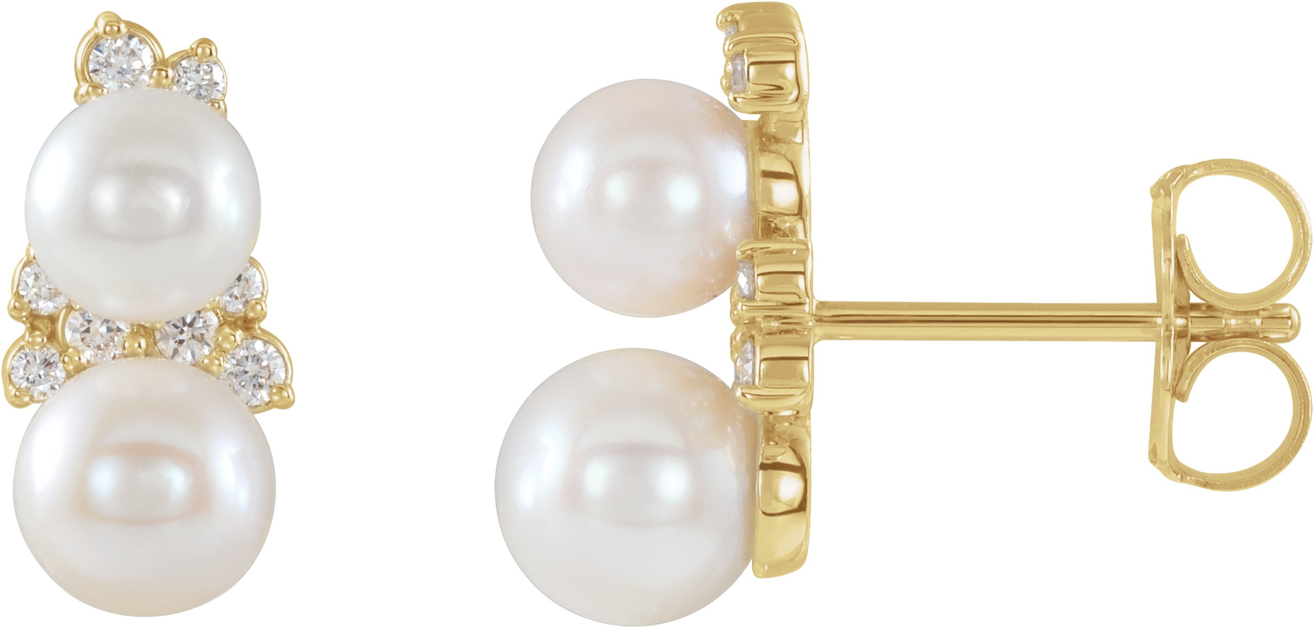 14K Yellow Cultured Freshwater Pearl & 1/10 CTW Natural Diamond Ear Climbers