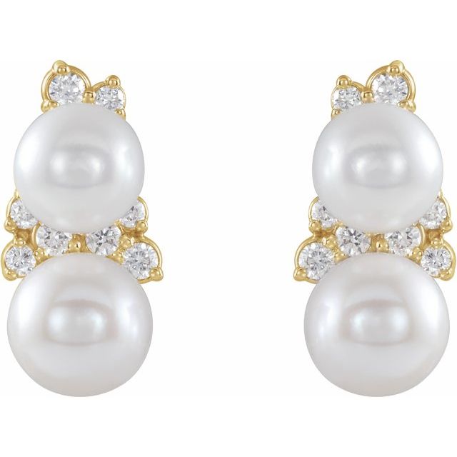 14K Yellow Cultured Freshwater Pearl & 1/10 CTW Natural Diamond Ear Climbers