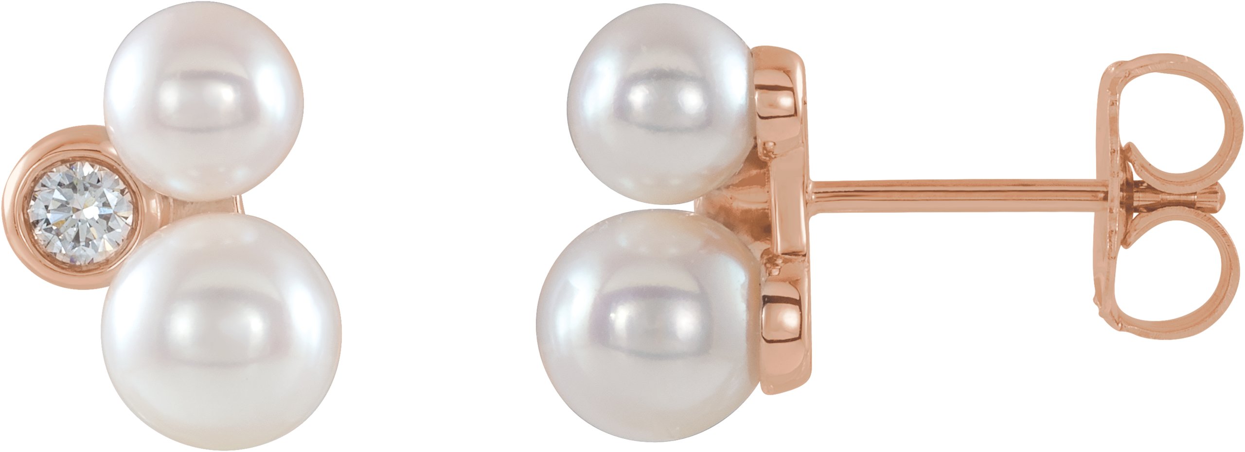 14K Rose Cultured White Akoya & 1/8 CTW Natural Diamond Earrings