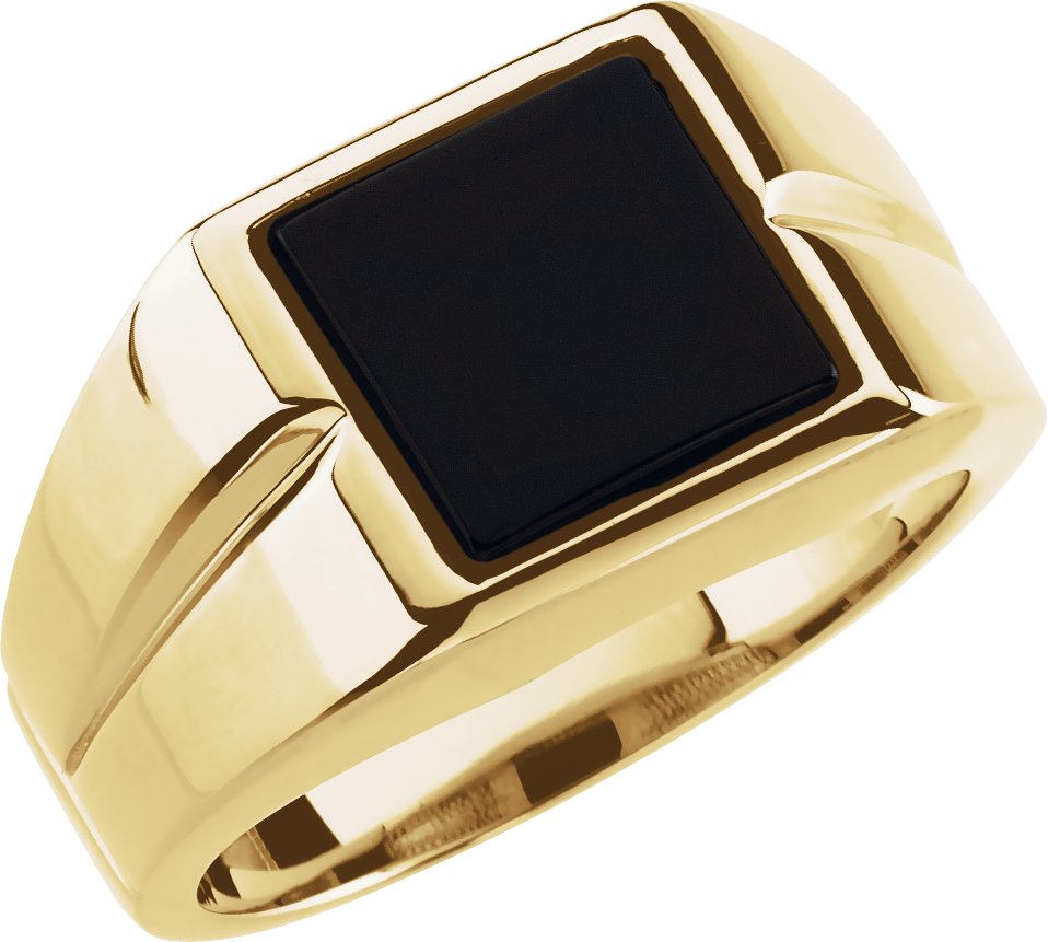 10K Yellow 10 mm Natural Black Onyx Men-s Ring