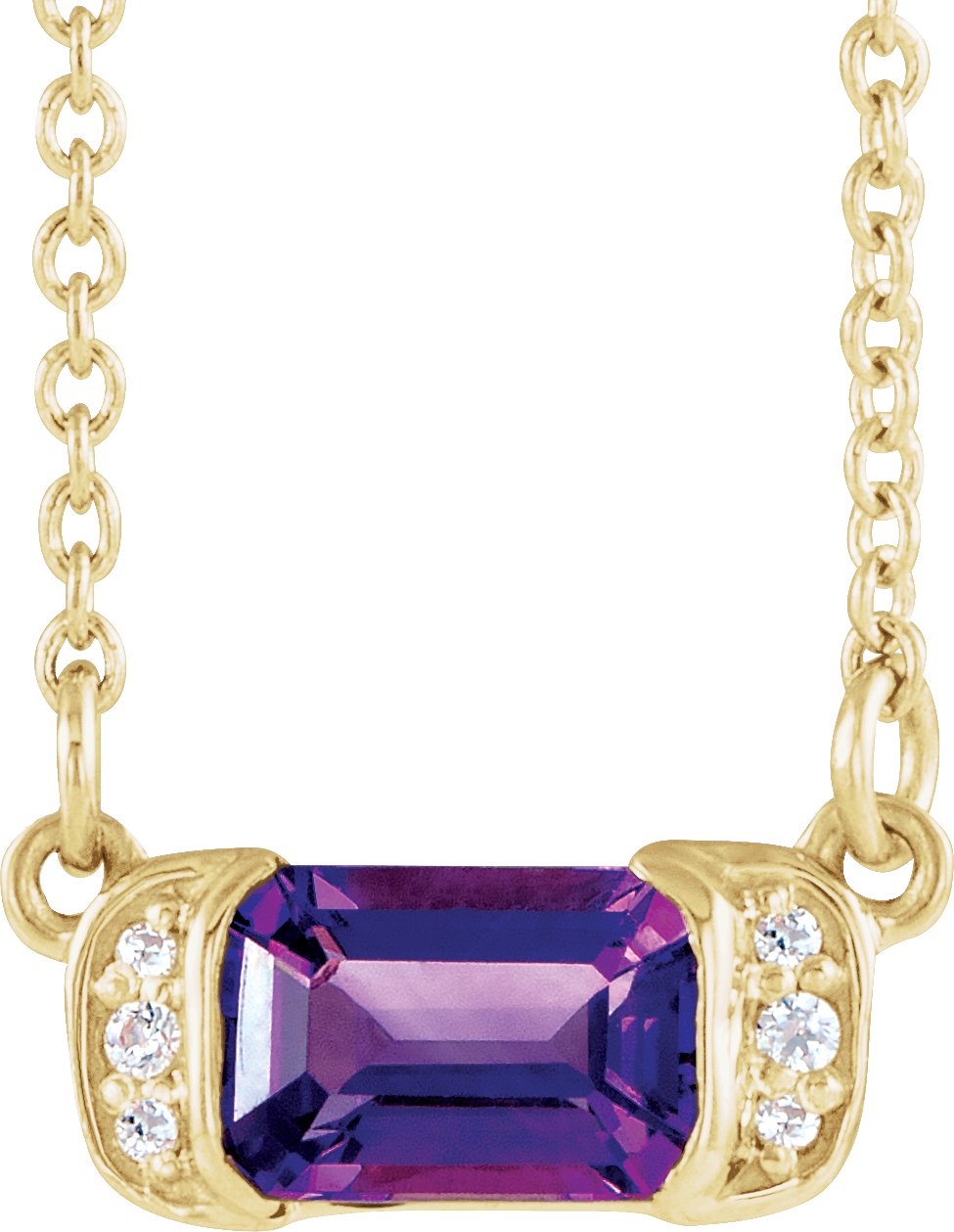 14K Yellow Natural Amethyst & .02 CTW Natural Diamond Bar 16" Necklace