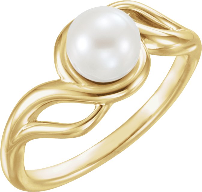 14K Yellow Cultured White Freshwater Pearl Ring