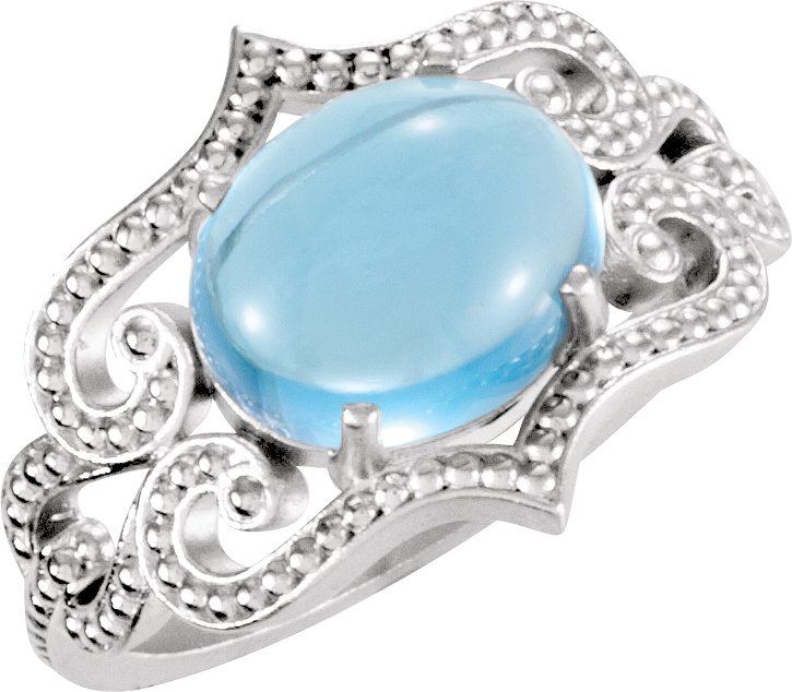 14K White Swiss Blue Topaz Granulated Design Ring Ref 3625094