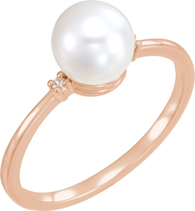 14K Rose Freshwater Cultured Pearl & .025 CTW Diamond Ring