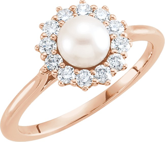 Freshwater Cultured 8-8.5mm Pearl & Diamond 14kt White Gold Ring