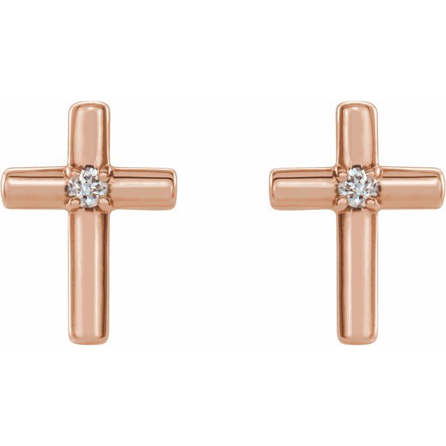 14K Rose .01 CTW Natural Diamond Cross Earrings 