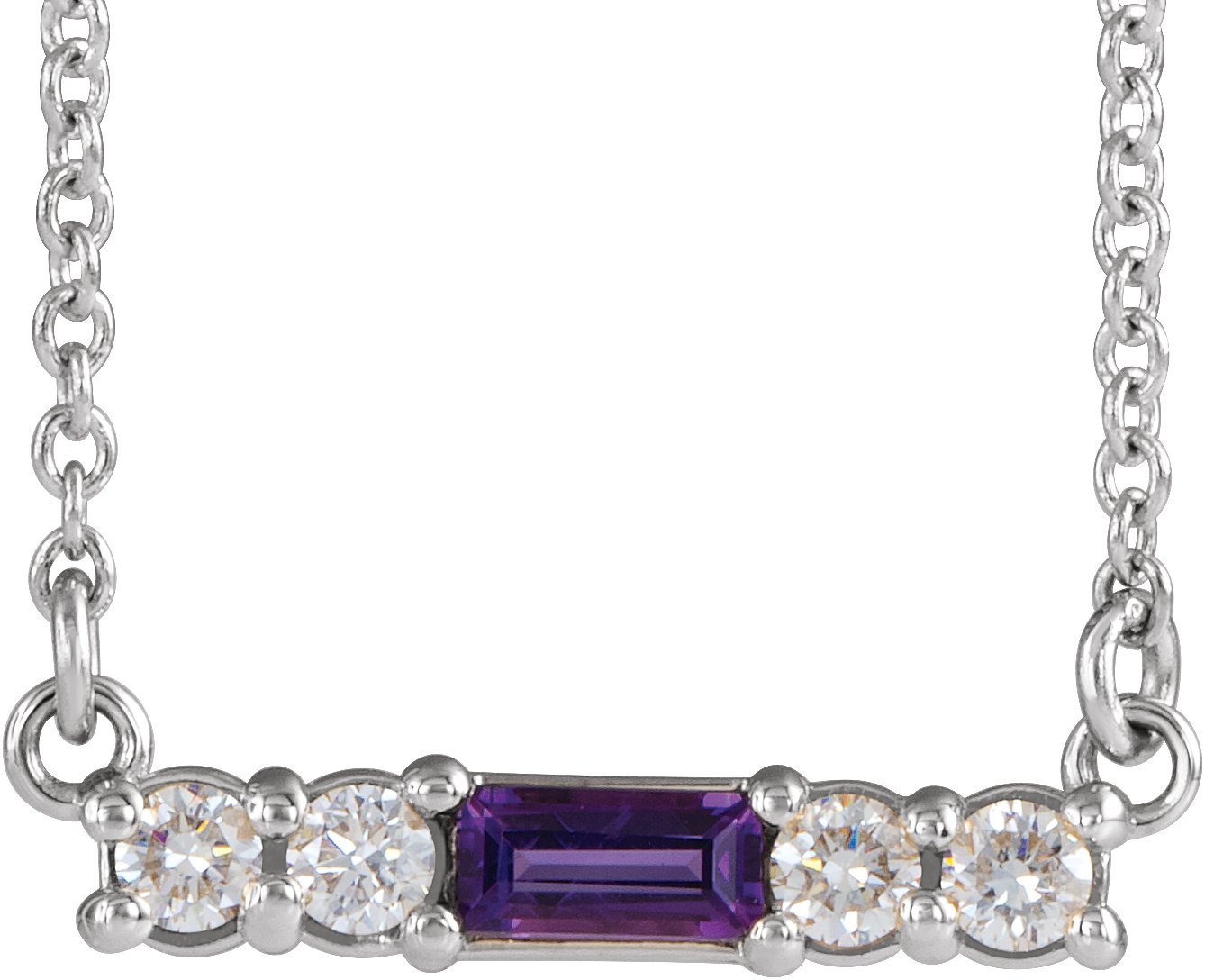 14K White Natural Amethyst & 1/8 CTW Natural Diamond 18" Necklace