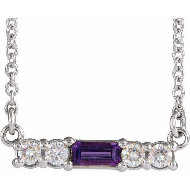 14K White Natural Amethyst & 1/5 CTW Natural Diamond 18" Necklace