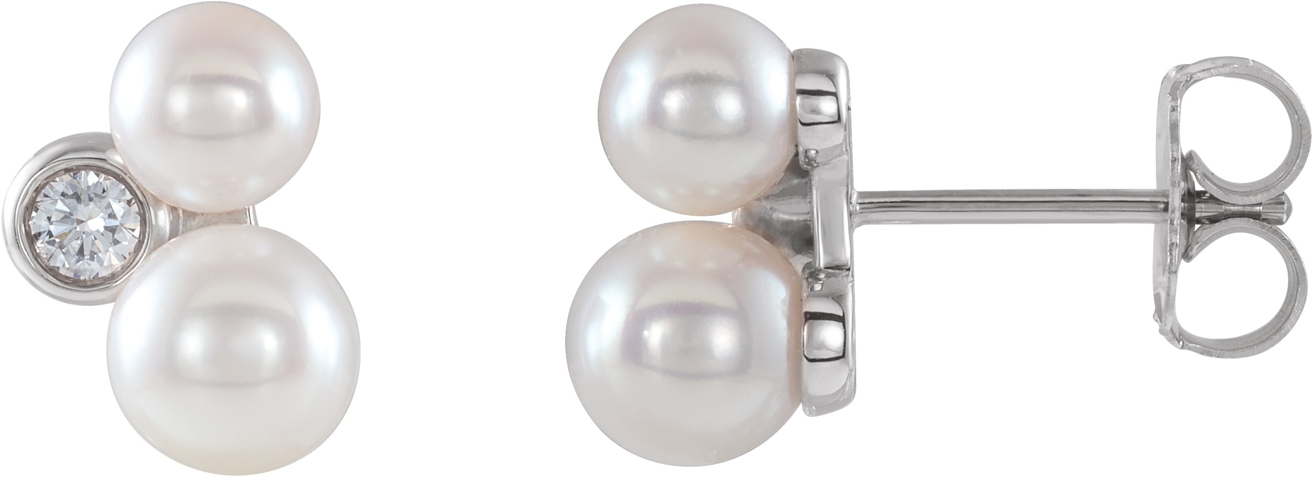 Sterling Silver Akoya Cultured Pearl & 1/8 CTW Diamond Earrings