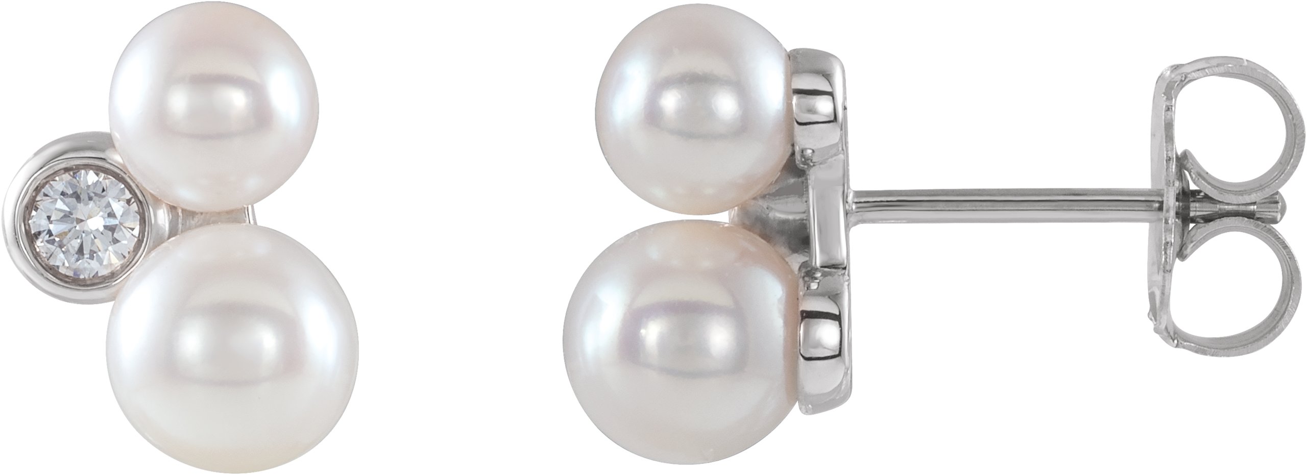 14K White Akoya Cultured Pearl & 1/8 CTW Diamond Earrings