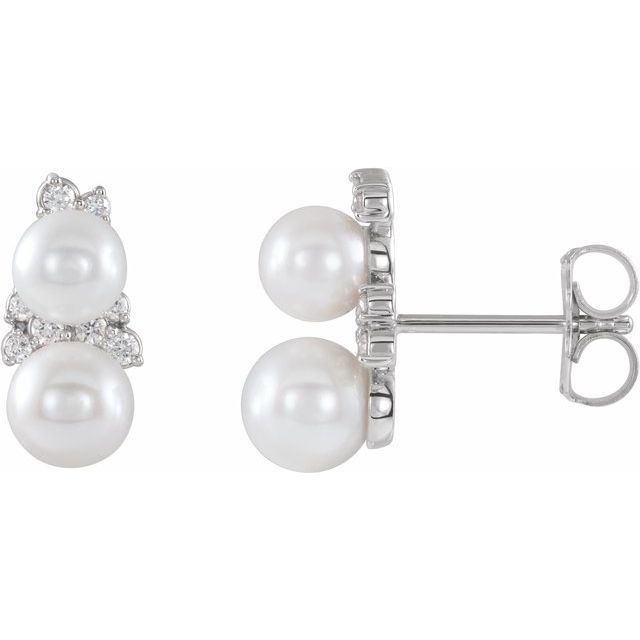 14K White Cultured Freshwater Pearl & 1/10 CTW Natural Diamond Ear Climbers